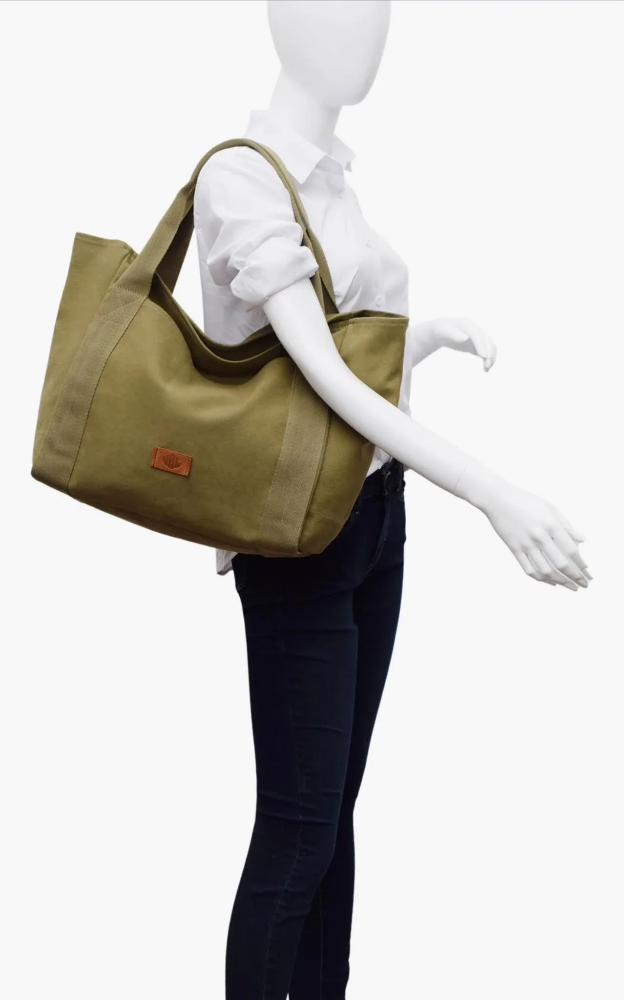 New Amsterdam Leatherworks - Tote Liliana de lona verde olivo