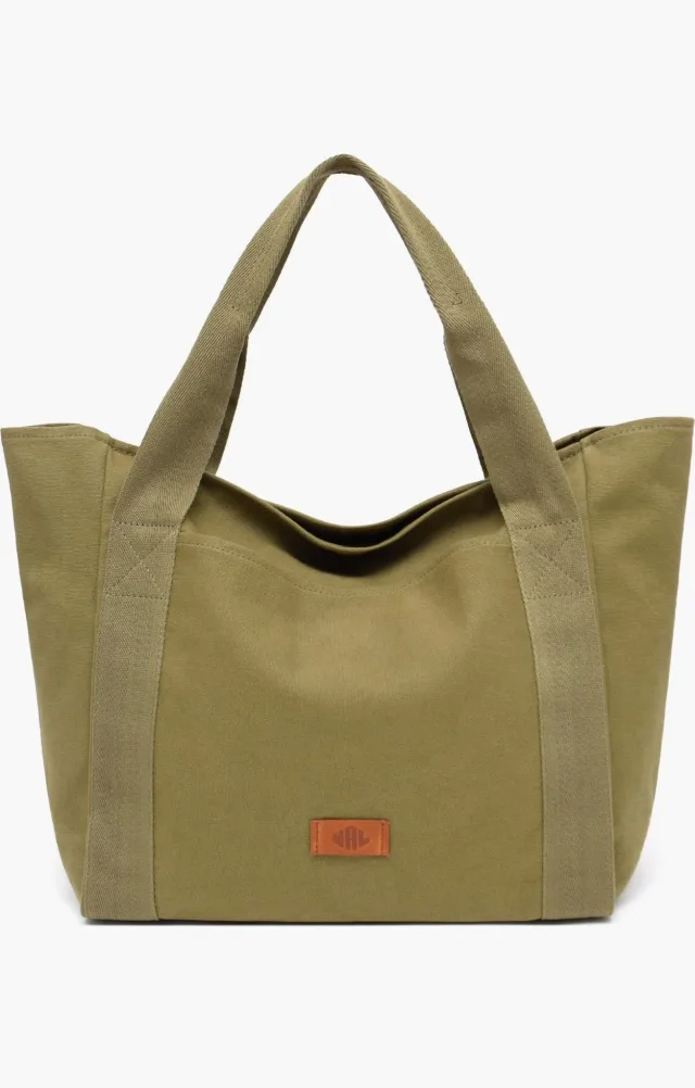 New Amsterdam Leatherworks - Tote Liliana de lona verde olivo